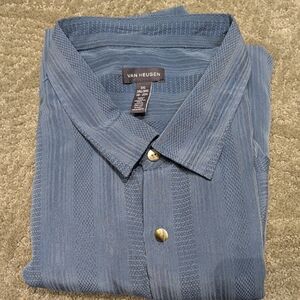 Van Heusen Men's Textured Blue Button-Down Shirt